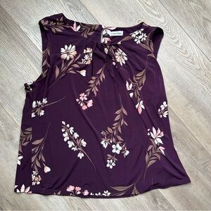 Calvin Klein Women's Floral Sleeveless Blouse Maroon